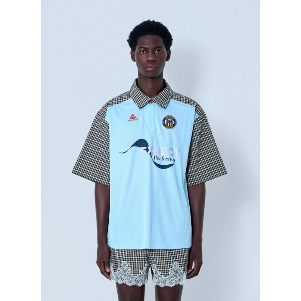Martine Rose Men Patchwork Cotton Polo Shirt